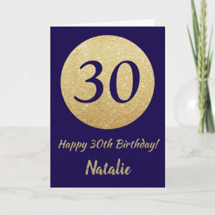 Happy 30th Birthday Navy Blue and Gold Glitter Kaart