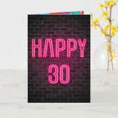 Happy 30th Birthday Neon Sign on brick Kaart (Gele Bloem)