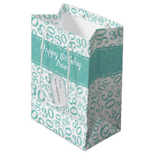 Happy 30th Birthday Number Pattern Blauwgroen en W Medium Cadeauzakje