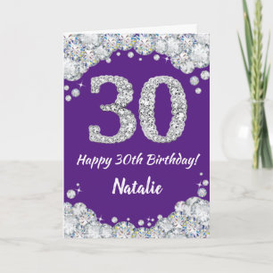 Happy 30th Birthday Paars en Silver Glitter Card Kaart