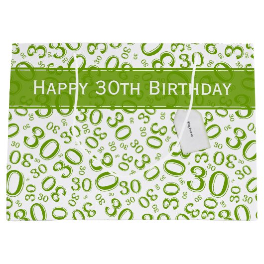 Happy 30th Birthday Party Pattern Green and White Groot Cadeauzakje (Voorkant)