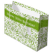Happy 30th Birthday Party Pattern Green and White Groot Cadeauzakje (Voorkant Gekanteld)