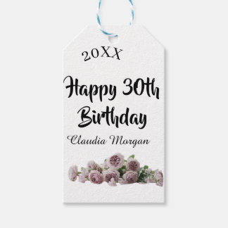 Happy 30th birthday pink white mauve floral name y cadeaulabel