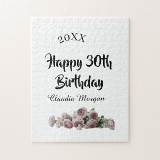 Happy 30th birthday pink white mauve floral name y legpuzzel
