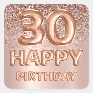 Happy 30th Birthday Roos Gold Glitter Balloon Vierkante Sticker