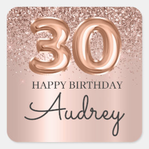 Happy 30th Birthday Roos Gold Glitter Monogram Vierkante Sticker