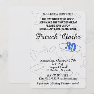 Happy 30th Surprise Birthday Martini Theme Party Kaart