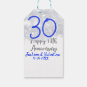 Happy 30th wedding anniversary silver blue glitter cadeaulabel (Achterkant)