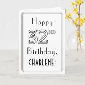 Happy 32e verjaardag, Art Deco Style met aangepast Kaart (Gele Bloem)
