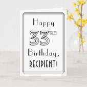 Happy 33rd Birthday, Art Deco Style met aangepaste Kaart (Gele Bloem)