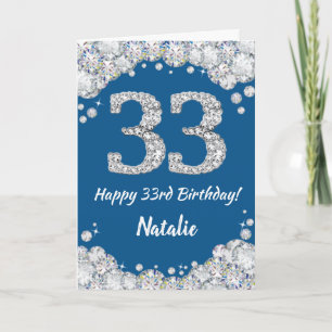 Happy 33rd Birthday Blue en Silver Glitter Kaart