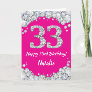 Happy 33rd Birthday Hot Pink Silver Glitter Kaart