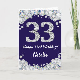 Happy 33rd Birthday Navy Blue en Silver Glitter Kaart