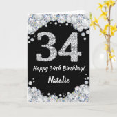 Happy 34th Birthday Black en Silver Glitter Card Kaart (Gele Bloem)