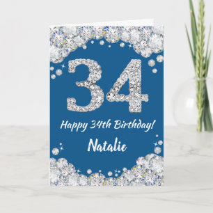 Happy 34th Birthday Blue en Silver Glitter Card Kaart