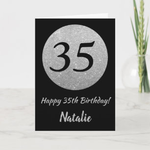 Happy 35th Birthday Black en Silver Glitter Card Kaart