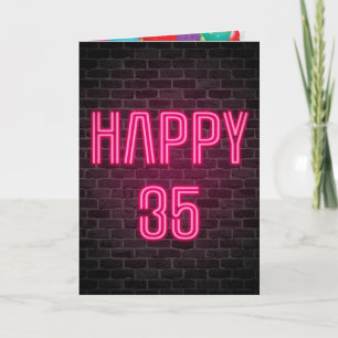 Happy 35th Birthday Neon Sign on brick Kaart