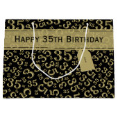 Happy 35th Birthday Number Pattern Black/Gold Groot Cadeauzakje (Voorkant)