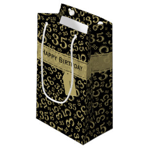 Happy 35th Birthday Number Pattern Black/Gold Klein Cadeauzakje