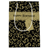 Happy 35th Birthday Number Pattern Black/Gold Medium Cadeauzakje (Voorkant)