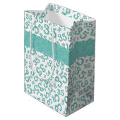 Happy 35th Birthday Number Pattern Blauwgroen/Whit Medium Cadeauzakje (Achterkant Gekanteld)