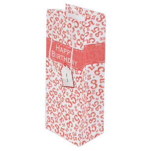 Happy 35th Birthday Number Pattern Coral/White Wijn Cadeautas