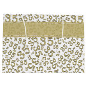 Happy 35th Birthday Number Pattern Gold/White Groot Cadeauzakje (Achterkant)