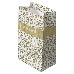 Happy 35th Birthday Number Pattern Gold/White Klein Cadeauzakje