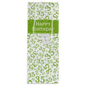 Happy 35th Birthday Number Pattern Green/White Wijn Cadeautas (Voorkant)