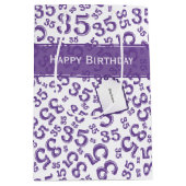 Happy 35th Birthday Number Pattern Paars/White Medium Cadeauzakje (Voorkant)