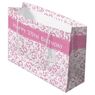 Happy 35th Birthday Number Pattern Pink/White Groot Cadeauzakje