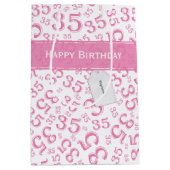 Happy 35th Birthday Number Pattern Pink/White Medium Cadeauzakje (Voorkant)