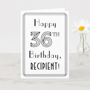 Happy 36th Birthday, Art Deco Style met aangepaste Kaart