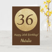 Happy 36th Birthday Brown en Gold Glitter Kaart (Gele Bloem)