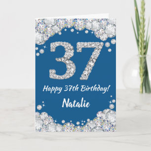 Happy 37th Birthday Blue en Silver Glitter Card Kaart