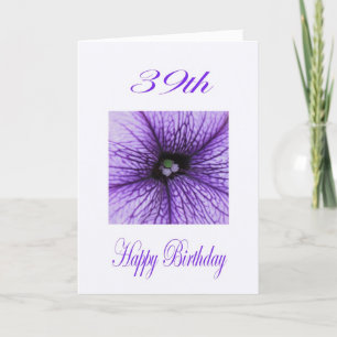 Happy 39th Birthday purple Blossom Kaart