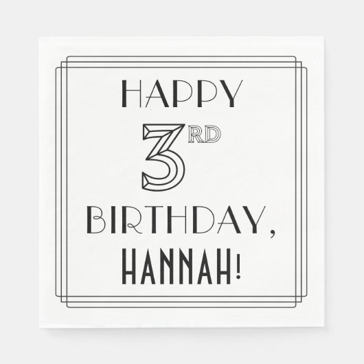 HAPPY 3RD BIRTHDAY; Art Deco Style; aangepaste naa Servet (Voorkant)