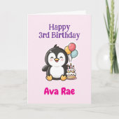Happy 3rd Birthday, Cute Penguin, Personalized Kaart (Voorkant)