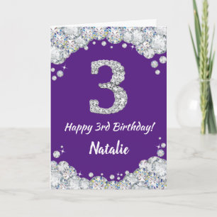 Happy 3rd Birthday Paars en Silver Glitter Card Kaart