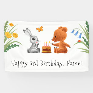 Happy 3rd Birthday Teddy Bear Bunny Cake Candles Spandoek