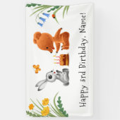 Happy 3rd Birthday Teddy Bear Bunny Cake Candles Spandoek (Verticaal)