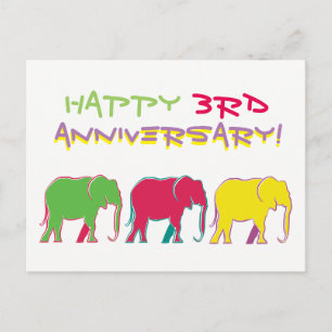 Happy 3rd Jubileum Elephants Silhouette Neon Briefkaart