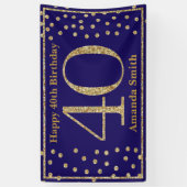 Happy 40th Birthday Banner Navy Blue Gold Glitter (Verticaal)