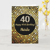 Happy 40th Birthday Black en Gold Glitter Kaart (Gele Bloem)