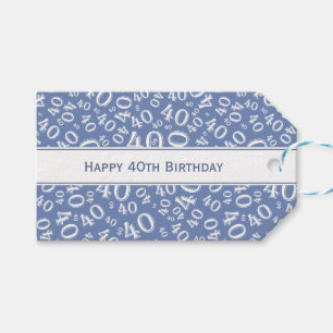 Happy 40th Birthday Blue/White Number Pattern Cadeaulabel