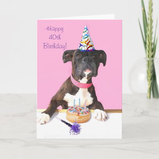 Happy 40th Birthday Boxer Dog Wenskaart Kaart (Voorkant)