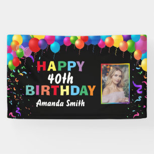 Happy 40th Birthday Colorful Balloons Confetti Spandoek