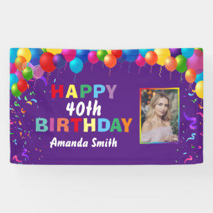 Happy 40th Birthday Colorful Balloons Paarse Spandoek