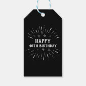 Happy 40th Birthday Fireworks Black White Grey Cadeaulabel (Voorkant)