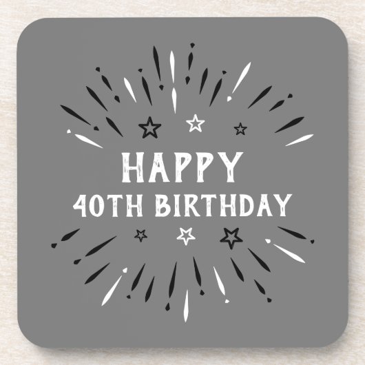Happy 40th Birthday Fireworks Grey Black White Bier Onderzetter (Voorkant)